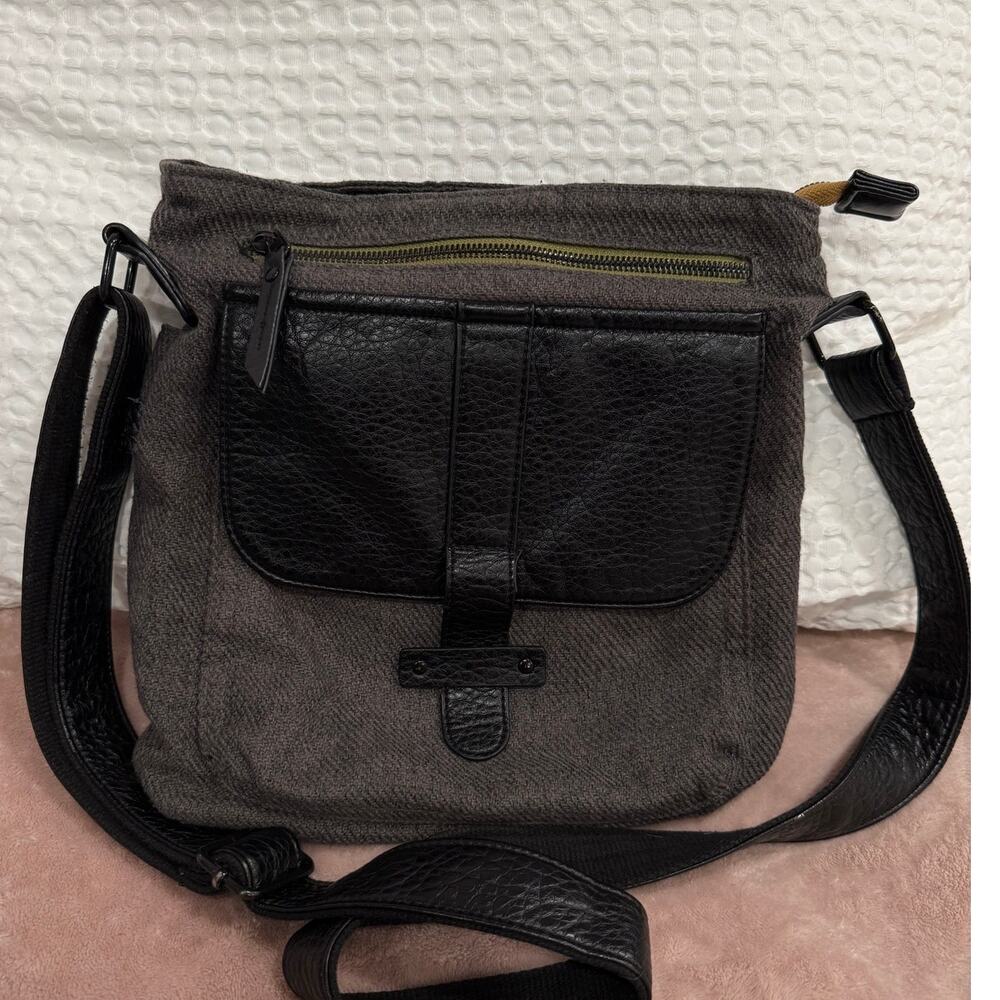 Crossbody Bag Pistil Hood River Oregon Gray Herringbone Faux Leather Trim Purses